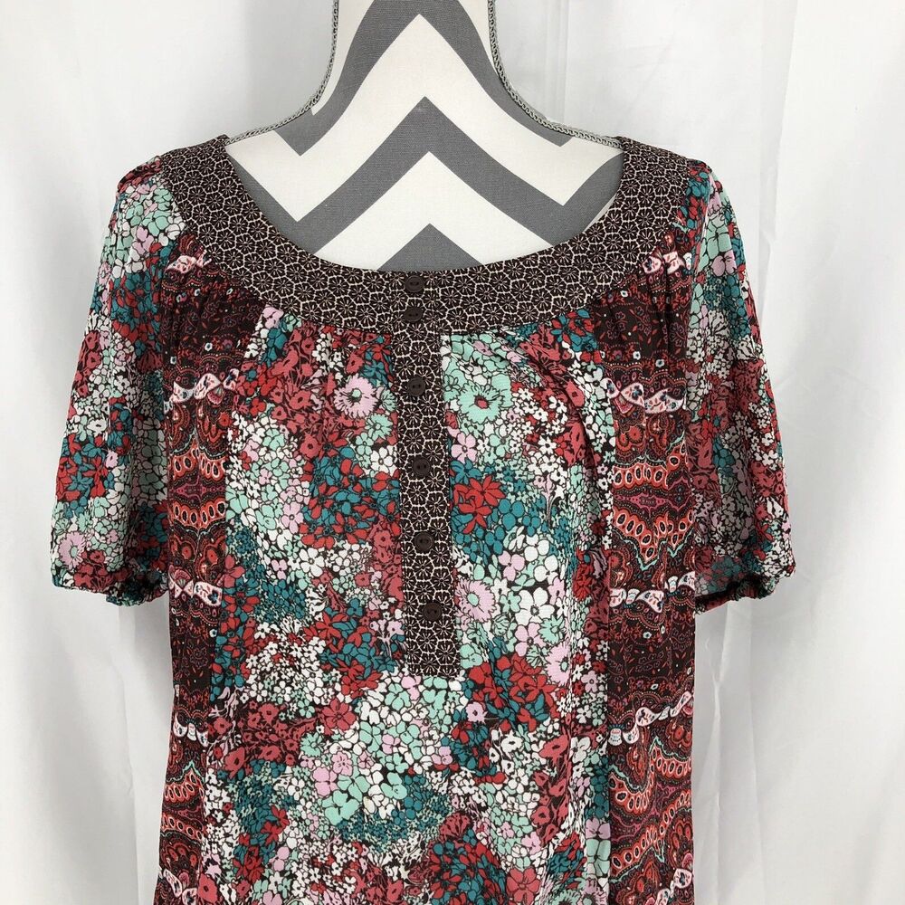 Lane Bryant Multi Floral Faux Button Short Sleeve Lined Shirt 18/20